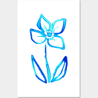 Blue Watercolor Flower Posters and Art